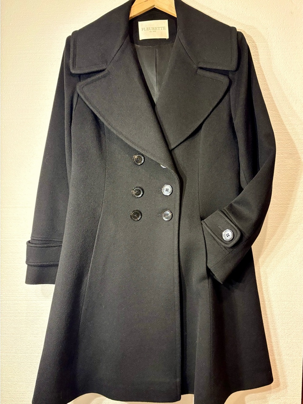 Fleurette Loro Piana Wool Princess Coat, Black, size 12*, NWOT